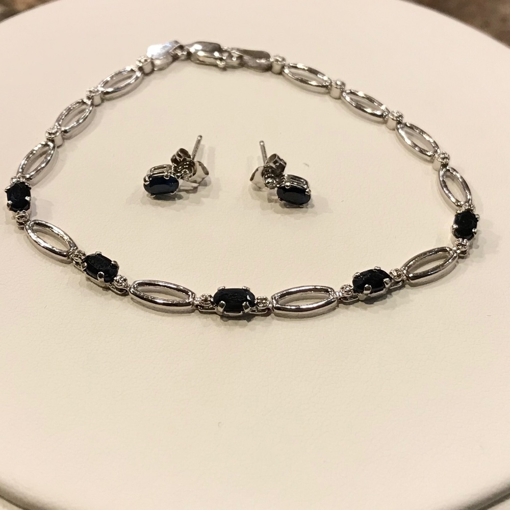 10K white gold with sapphire bracelet and earrings
